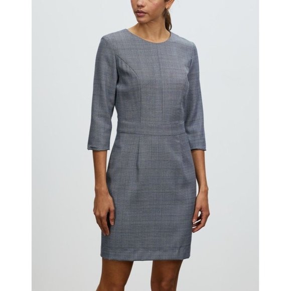 80's Pendleton 100% Wool Black & White Houndstooth Sheath Midi Dress 12 P - Picture 2 of 16